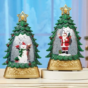 Set of 2 LED Lighted Frosty & Santa Claus Christmas Tree-Shaped Snow Globe - Picture 1 of 1