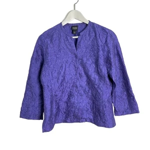 EILEEN FISHER Gr. PS lila strukturierte geknitterte Seide 3/4 Ärmel Knopfleiste Bluse - Bild 1 von 9