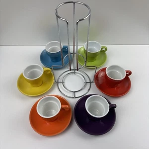 Pier1 One-Mehrfarbig Stapelbar Espresso 6 Tassen/Untertassen Set mit Ständer - Bild 1 von 16