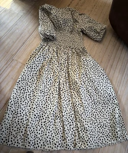 New AYR Smocked Puff Sleeved Midi Maxi Dress Sz Medium Polka Dot Cotton - Picture 1 of 5