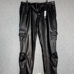 Jeans Rockstar originali neri in pelle PU taglia uomo 40x44 jeans svasati impilati nuovi - Foto 1 di 12