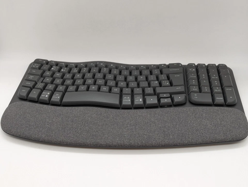 Logitech Wave Keys wireless ergonomic keyboard palm rest Bluetooth UK graphite - Image 1 of 4