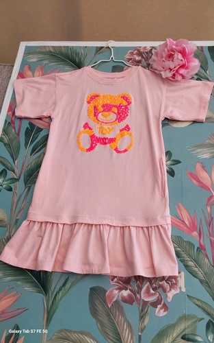 Abito rosa Moschino bambini ragazze logo orsacchiotto maniche corte bordo con volant