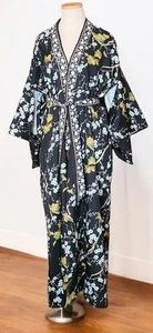 Vintage japanischer Kimono Hotel Morgenmantel geteilte Glockenärmel 80er Jahre Gürtel - Bild 1 von 10