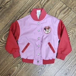 Disney Store Minnie Mouse Varsity Jacket Girl Size 3 Pink Button Up Long-Sleeve - Picture 1 of 10