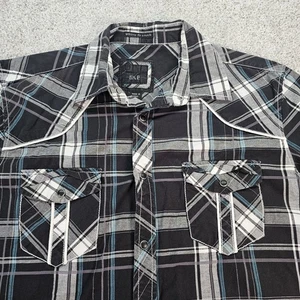 BKE Black Pearl Snap Plaid Western Shirt Men's Size Large Short Sleeve - Picture 1 of 6