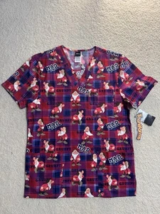 Grumpy Cherokee Scrubs Disney Tooniforms Mens V Neck Top Size Small Red - Picture 1 of 8