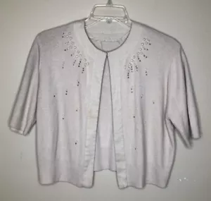 Vintage Cardigan Sweater SMALL Pearls & Clear Gems Handmade? Hook & Eye Closure - Picture 1 of 8