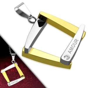 Herren Frau Anhänger Stahl Quadrat Monogramm Gravur Motor Liebe + Kette PCZ494 - Picture 1 of 2