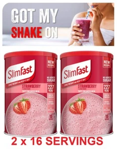 2 SlimFast Strawberry Meal Replacement Powder Shake Diet Weight Loss Milkshake - Picture 1 of 5