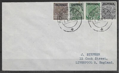 Birmania 1937 cubierta a Liverpool con cancelaciones FDi Foto 1 de 2