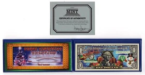 $1 2009 Colorized FRN Merry Christmas One Dollar Bill Santa & Snowman - Picture 1 of 2