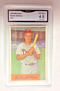1954 BOWMAN BASEBALL RICHIE ASHBURN CARD #15 -GRADED GMA VG -EX+ 4.5 - NICE CARD - Picture 1 of 2