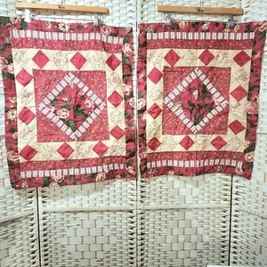 Vintage Quilted Pillow Shams Set Of 2 Pillow Cases Red Floral - Picture 1 of 9