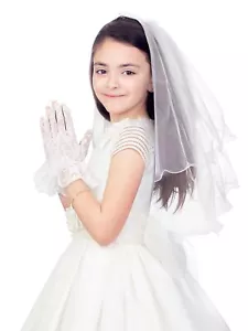 2 Pcs First Communion White Veil and Gloves Set First Holy Communion Stylish - Picture 1 of 7
