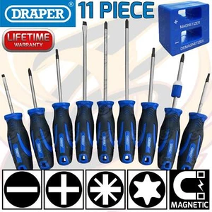 DRAPER Magnetic Screwdriver Set Pozidrive Philips Slotted Torx Drivers PZ2 11PCS - Picture 1 of 8