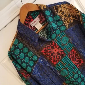 VTG 80s Cabrais Collared Button Up Shirt Top Plus 20W Long Sleeve Art USA LL10 - Picture 1 of 9
