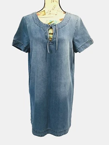 Billabong Women’s Denim Jeans kaftan Shift Dress Size 12 Short Sleeve - Picture 1 of 14