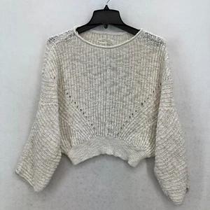 Anthropologie Cream Knit Sweater XXS Textured Balloon Sleeve Cropped Boho Y2K - Picture 1 of 12