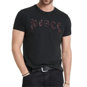 John Varvatos Men's Peace Embroidered Goth Script Graphic Crew T-Shirt Charcoal - Picture 1 of 6