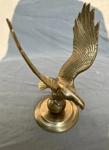 Vintage Large Solid Brass Eagle on Ball Statue Figure 12" Tall 4 lbs Fathers Day - Picture 1 of 7