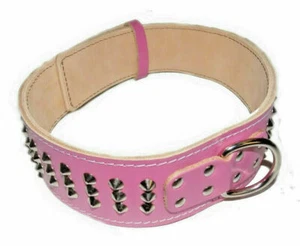 Collare per cane in pelle rosa bambino largo 2,5" resistente con design borchie - Foto 1 di 1