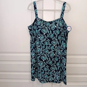 Swimsuits For All Women's Plus Navy/Teal Floral Princess-Seam Swim Dress Size 24 - Picture 1 of 13