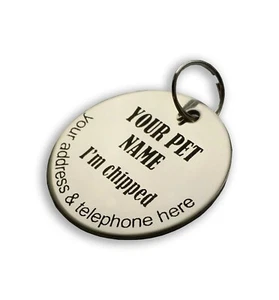 Etiqueta de identificación personalizada perro mascota acero inoxidable ambos lados grabado láser - Imagen 1 de 10
