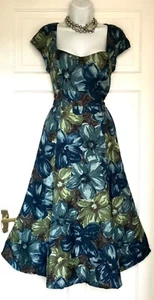 KALIKO FLORAL PRINT MIDI OCCASION PARTY DRESS SIZE 14 - Picture 1 of 7