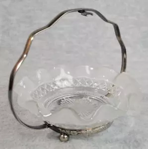Vintage Kristall & Silber Teller Korb Süßigkeiten Schmuck Schale mit Griff 6" x 6" - Bild 1 von 10