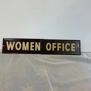 Vintage Restroom Tin Sign WOMEN Gasoline Station Reflective All Originalsetof2 - Bild 1 von 8