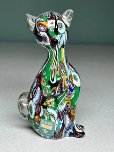 Murano Millefiori Cat Figurine Label 4” Tall - Picture 1 of 6