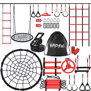 Hapfan 50ft Ninja Warrior Obstacle Course with Spider Web Swing Climbing Rope - Picture 1 of 10