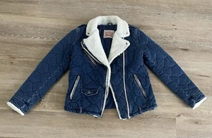 Giacca Moto Levis Donna Trapuntata Jean Sherpa Piccola Corta Denim Blu Senza Cintura - Foto 1 di 10