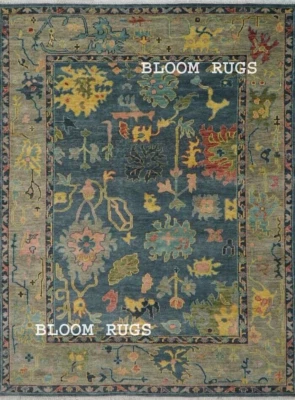 Handmade 9x12 ft Deep Blue Oushak Antique Look Living Room Carpet | Customizable - Image 1 of 4
