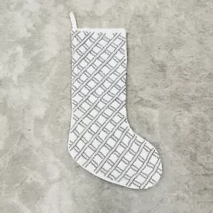RACHEL ZOE Ivory Velvet Christmas Stocking White Silver Beaded Pearl 8 x 22" - Picture 1 of 5