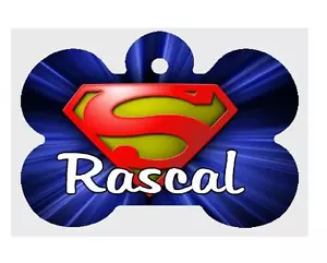 ETIQUETA DE IDENTIFICACIÓN DE PET SUPERMAN Personalizada Personalizada Cualquier Nombre Perro Etiqueta Impresa en 2 Lados - Imagen 1 de 6