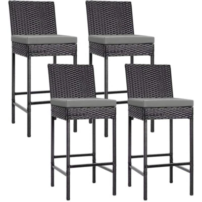 Backyard Patio Wicker Barstool Set of 2/4 Indooor Outdoor Patio Bar Stools Black - Image 1 of 4