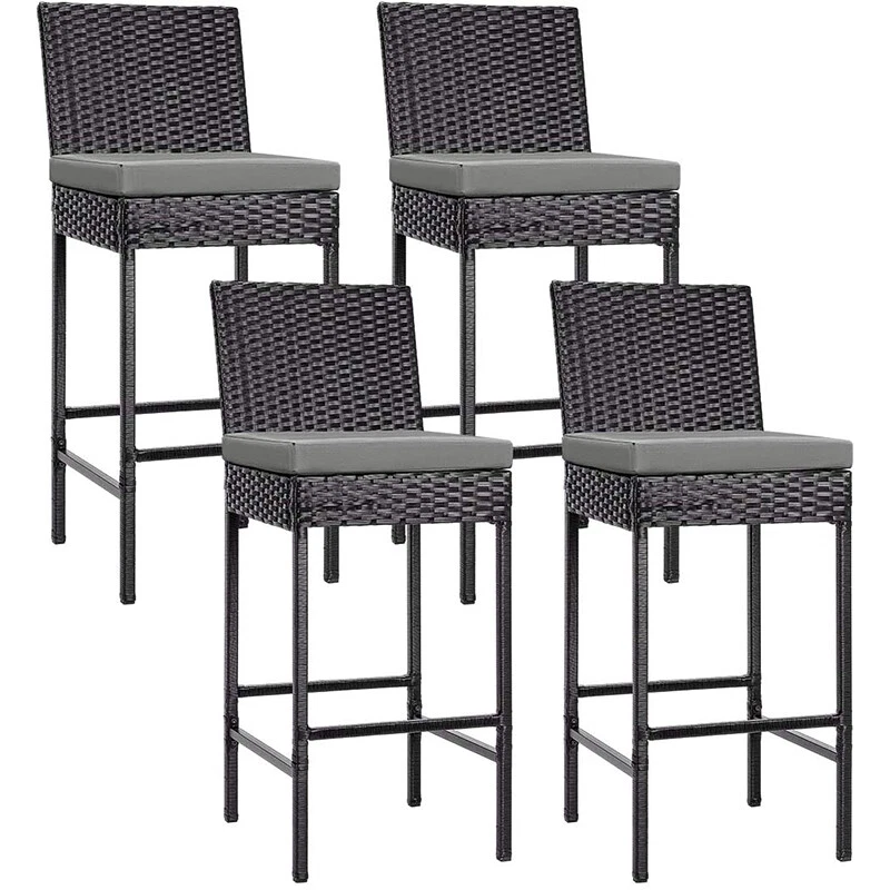 2pcs/4pcs Outdoor Wicker Barstool Patio Rattan Furniture Bar Stools w/ Cushions - Image 1 of 4