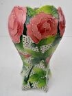 Vase floral rose céramique J. McCall unique peint à la main 2004 bleu Sky Corp. EUC 