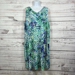 Susan Graver Dress Womens Size 2X Blue Abstract Tiered Liquid Knit Sleeveless - Picture 1 of 12