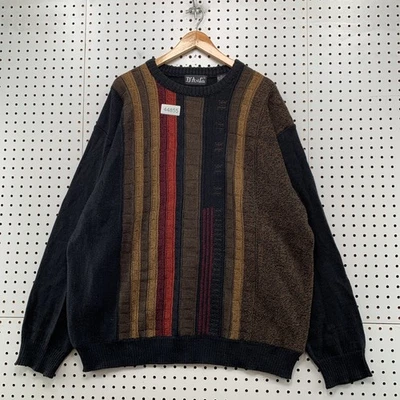 Vintage D'Avila 3D Knit Sweater Men 3XL Multicolor Stripe Wool Blend Grandpa DAD - Image 1 of 4