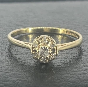 9ct Yellow Gold 0.1ct Diamond Cluster Ring, UK Size M 1/2, 1.2g - Picture 1 of 10