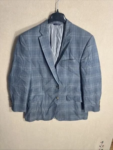 Ralph by Ralph Lauren 43R Gray Blue Windowpane Plaid Silk Wool 2 Button Blazer - Picture 1 of 16