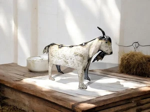 Rustikale kleine 6" x 8" wiederverwendet Altmetall Ziege Statue Haus Bauernhof Garten - Bild 1 von 5