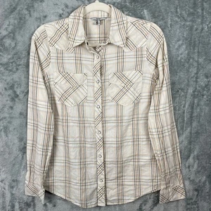 BKE Buckle Pearl Snap Shirt Women XS Plaid Fitted Cotton Western Rodeo Cowgirl - Picture 1 of 9