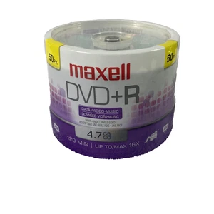 Maxell DVD+R 50 Pack 4.7GB 16x Spindle Blank Recordable Discs Data Video Music - Picture 1 of 9