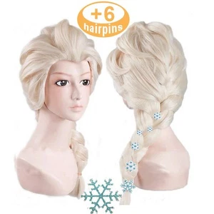 Wig Cap+6 Hairpins+ White Blonde Princess Pigtail Wig Long Blonde Braided Pon... - Picture 1 of 7