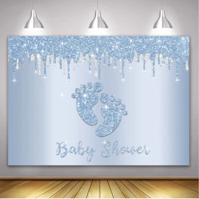 Fondo Little Feet Baby Shower Huella Brillo Fondo Baby Shower 7x5 pies Foto 1 de 4