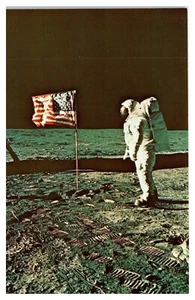 Postal de astronauta Buzz Aldrin por bandera americana Apolo 11 EVA - Imagen 1 de 2